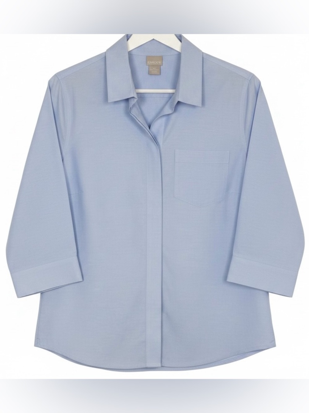 Chicos Sz OP No Iron 3/4 Sleeve Light Blue Button Up | NWT